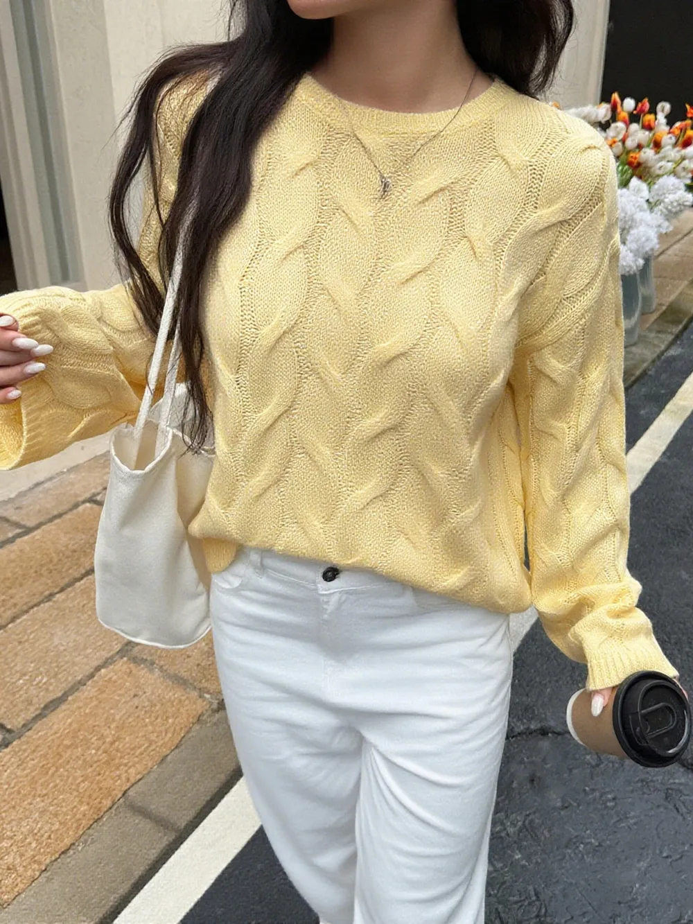 Cable Knit Long Sleeve Sweater, image 14