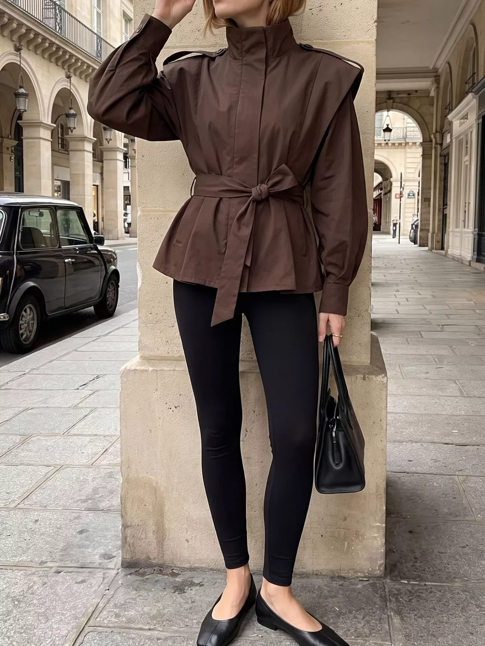 Stand-Collar Belted Outerwear, image 12