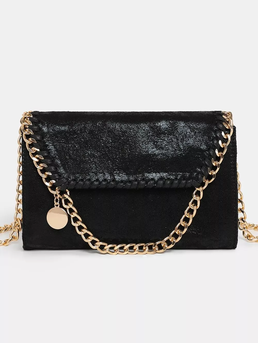 Matte PU Leather Textured Chain-Strap Shoulder Bag, image 7