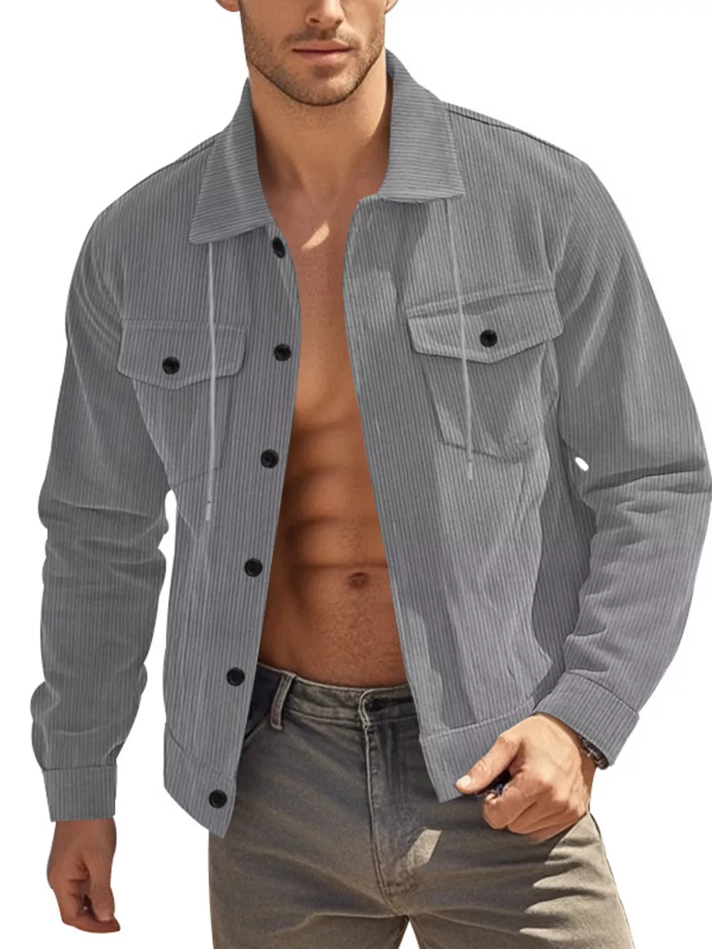Men's Full Size Corduroy Button Up Casual Jacket Plus Size, image 16