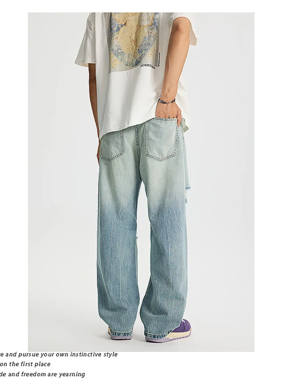 Men's Full Size Distressed Wide Leg Jeans Plus Size, image 2