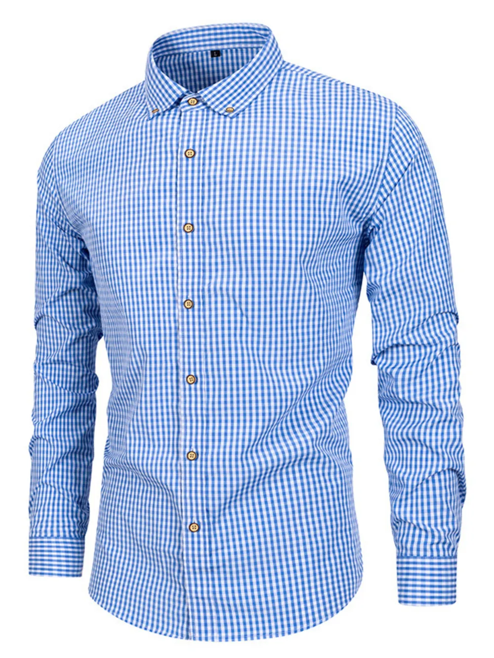Men's Gingham Button-Down Long Sleeve Shirt, image 3