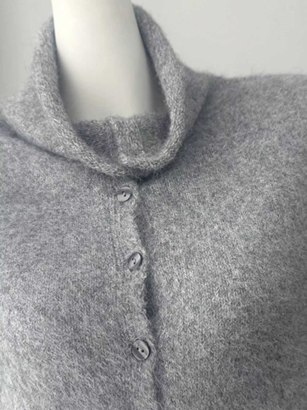Mock Neck Button-Down Fuzzy Knit Cardigan, image 18