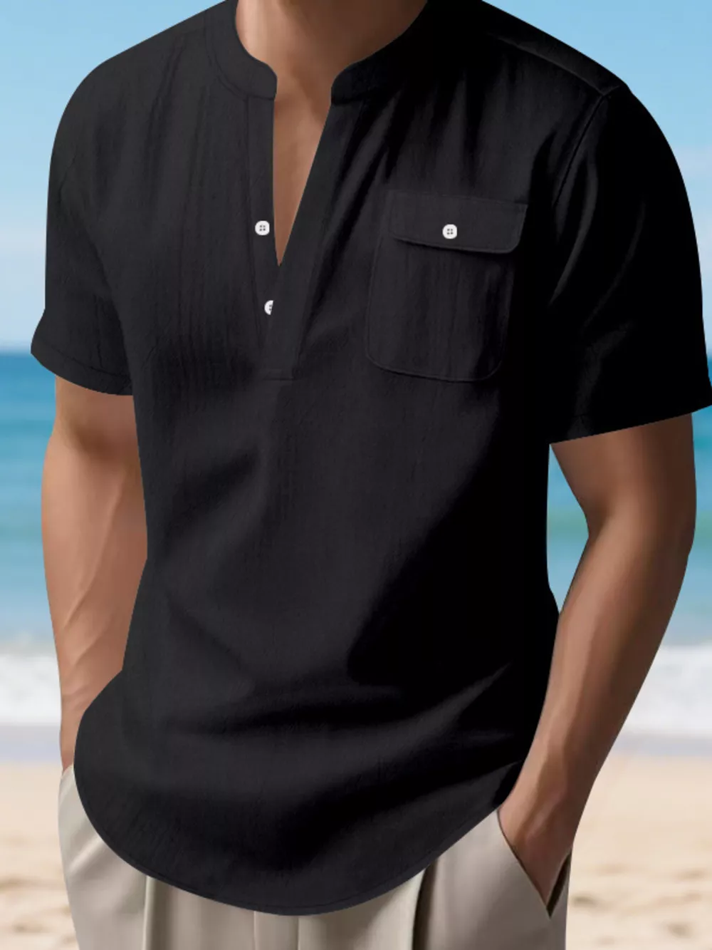 Men's Full Size Button Detail Short Sleeve Shirt Plus Size