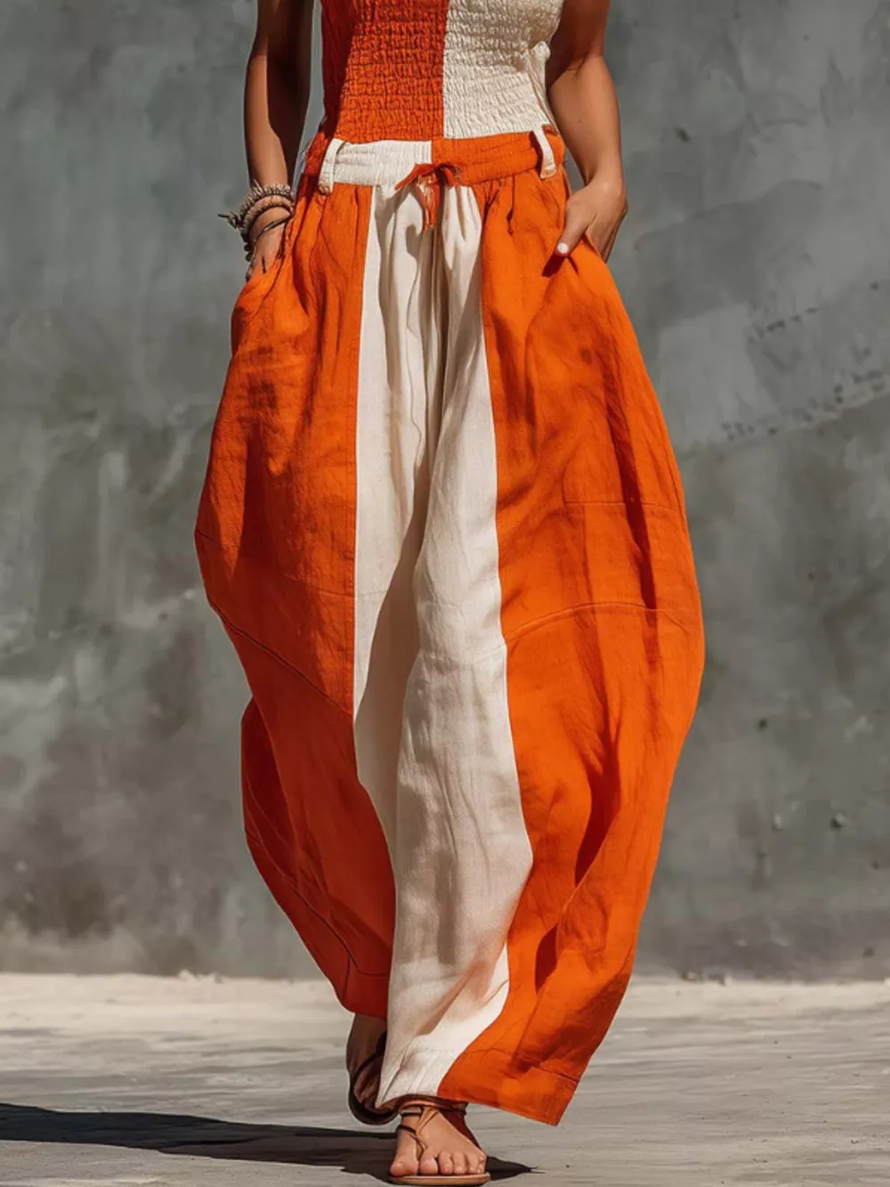 Color-Block Strapless Smocked Jumpsuit, image 3