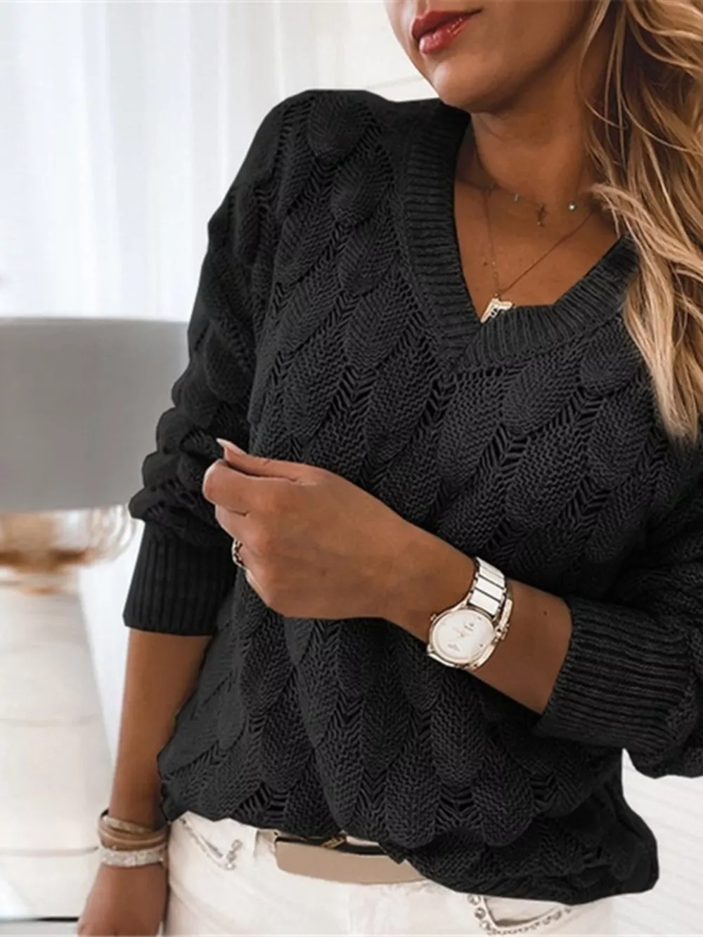 V-Neck Knitted Sweater, image 12