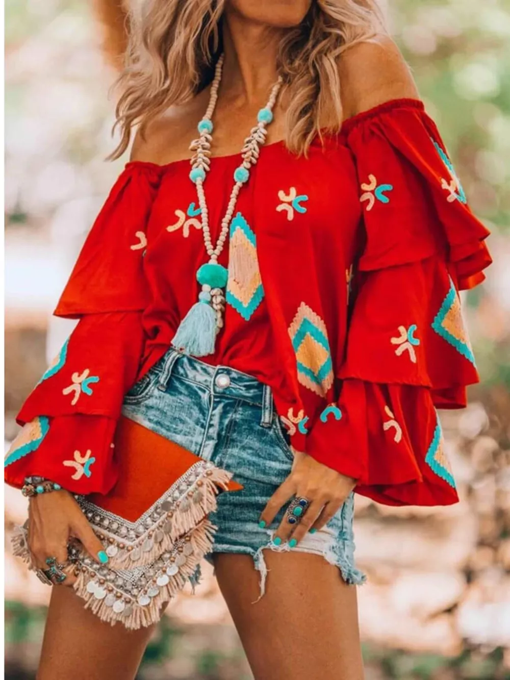 Full Size Off-Shoulder Ruffled Sleeve Blouse Plus Size, image 2