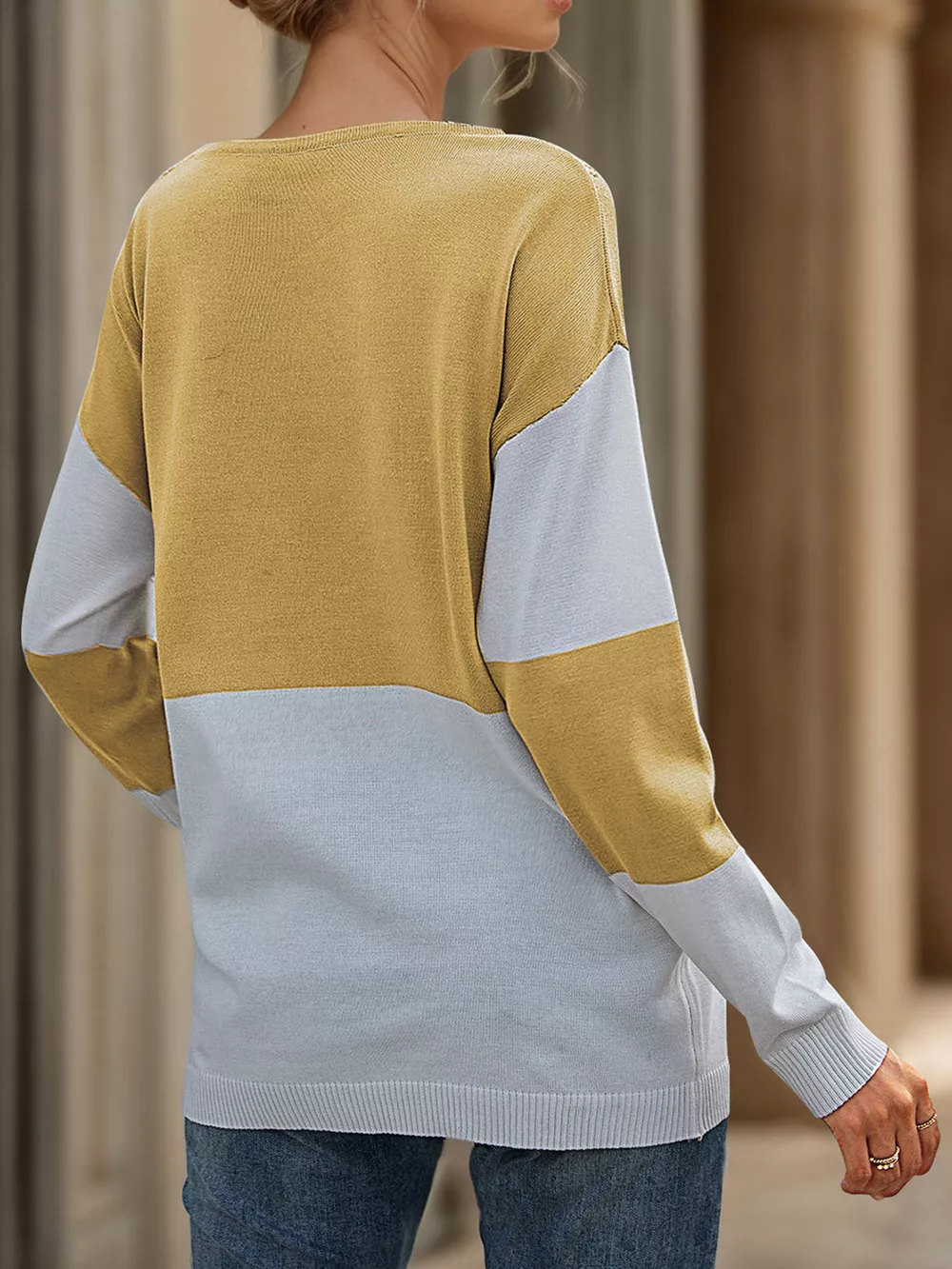 Color Block V-Neck Knit Top, image 3