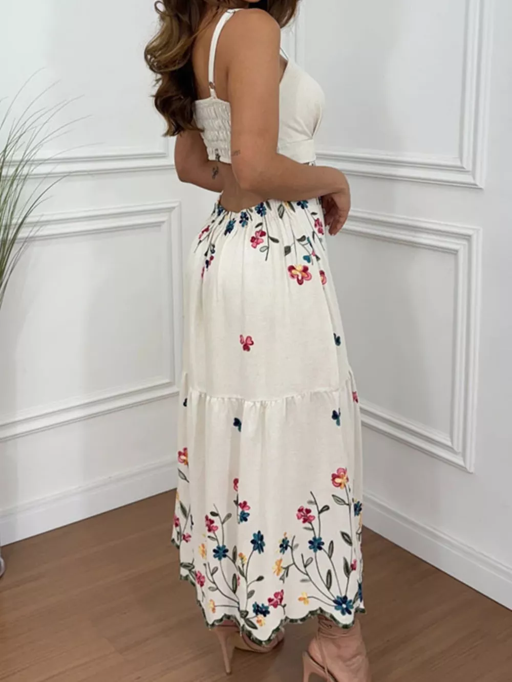 Floral Print Cutout Back Slit Hem Midi Dress, image 4
