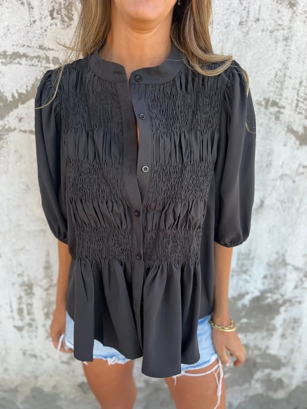 Full Size Smocked Puff Sleeve Blouse Plus Size