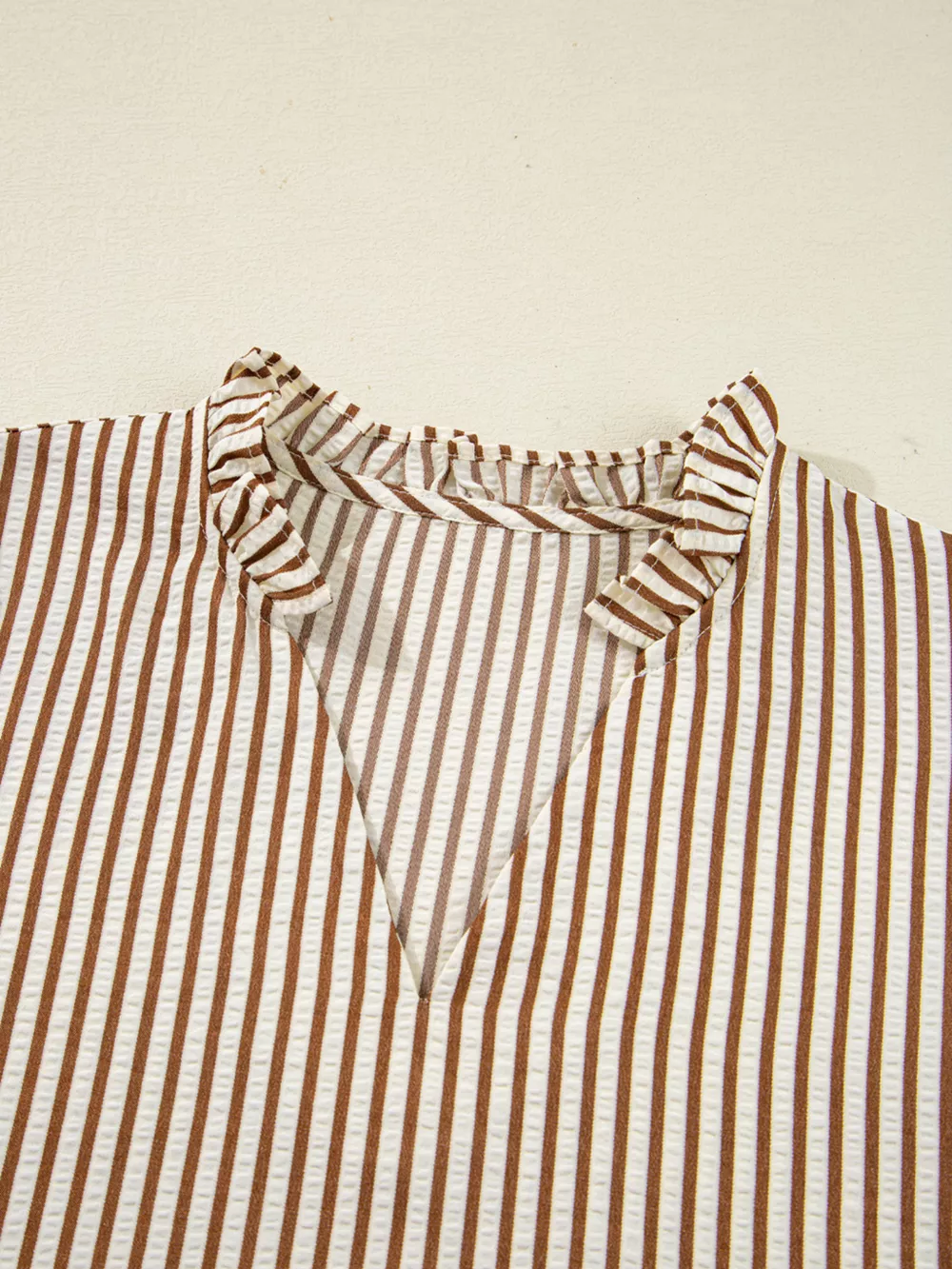 Striped Ruffled Neck Blouse with Tie Sleeves, image 3