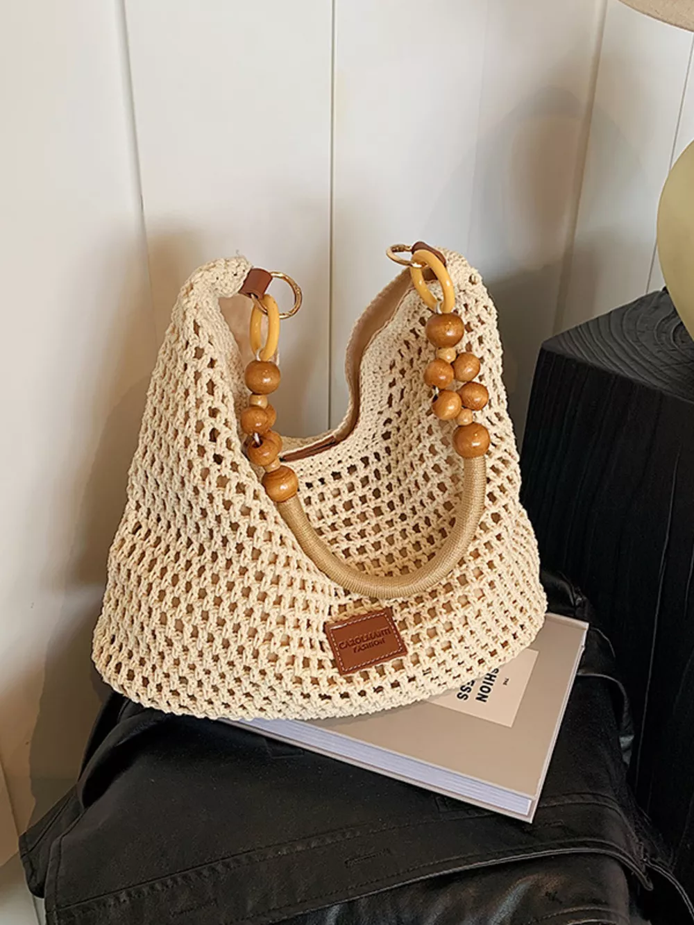 Beaded Handle Crochet Handbag, image 2