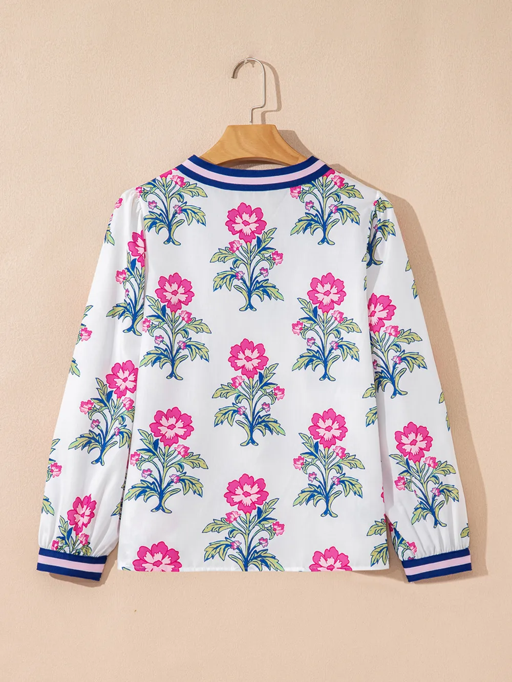 Floral Print Striped V Neck Blouse, image 5