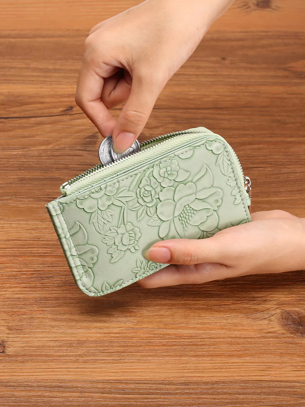 Embossed Floral Leather Bifold Wallet, image 5