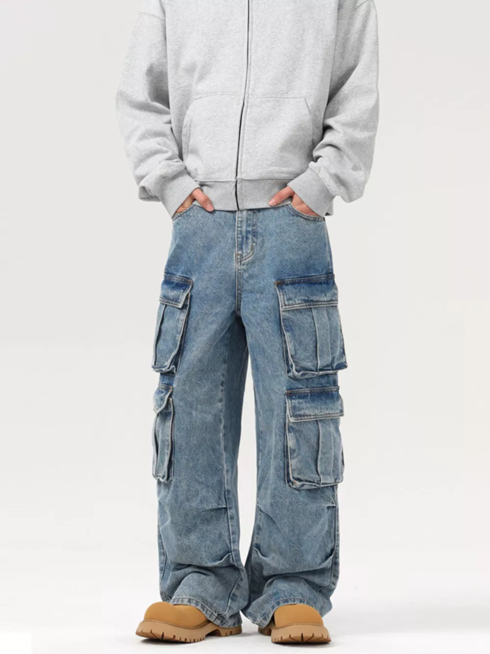 Men's Wash Multi-Pocket Cargo Jeans