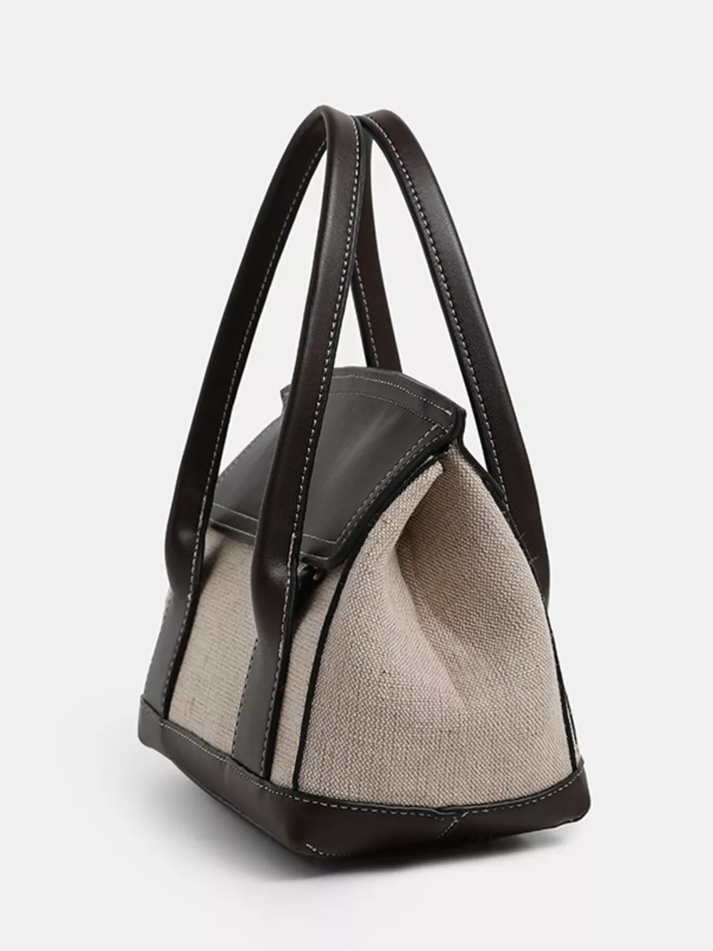 Minimalist Two-Tone Canvas and Leather Structured Handbag, image 8