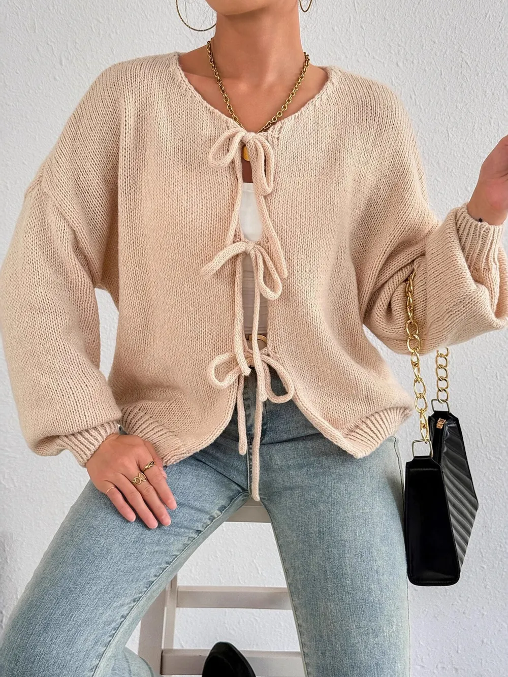 Cozy Bow-Tie Front Knit Cardigan, image 33