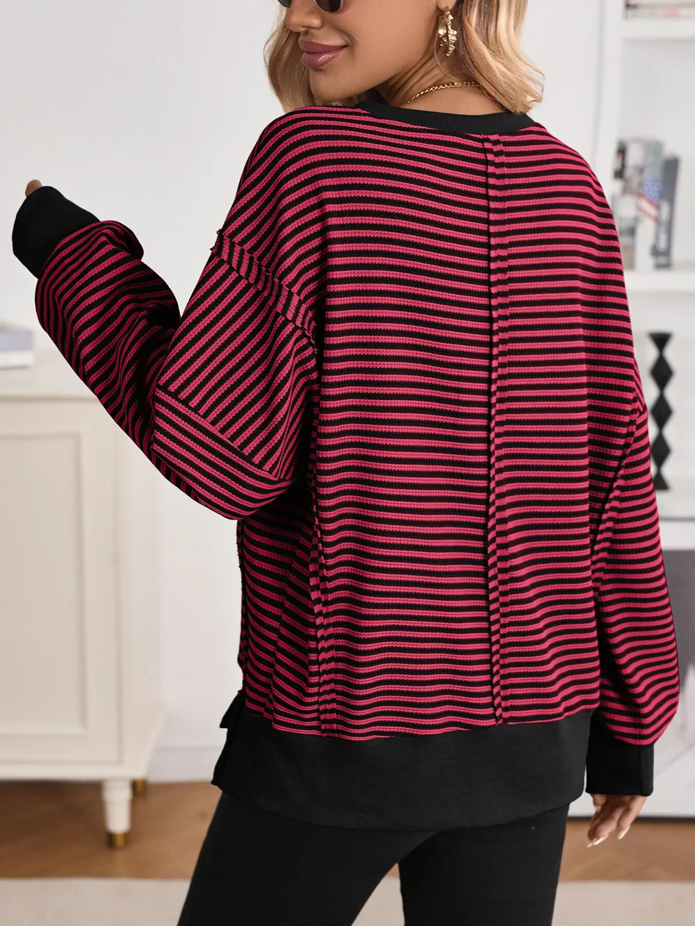Exposed Seam Striped Contrast Sweatshirt, image 18