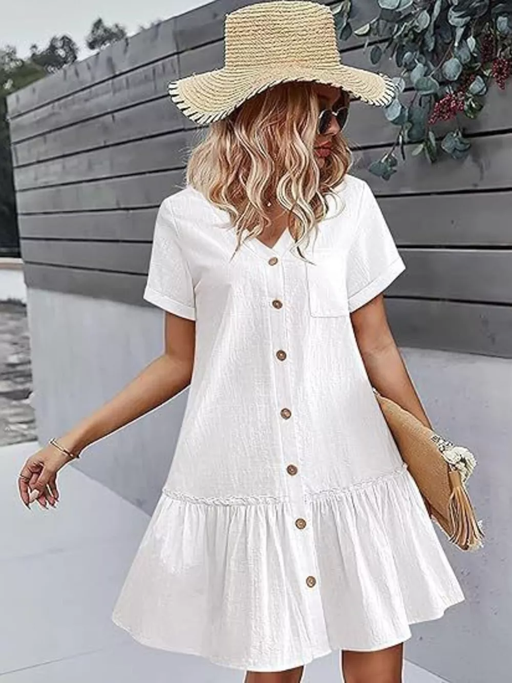 Full Size Button-Down Ruffle Hem Mini Dress Plus Size, image 13