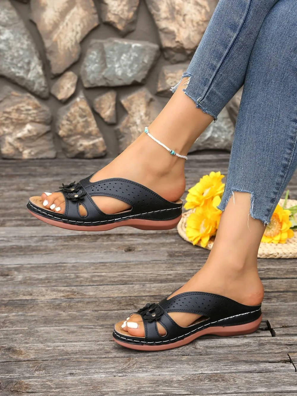Flower Comfort Wedge Sandals, image 3