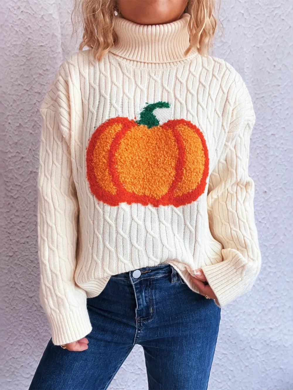 Pumpkin Turtleneck Long Sleeve Sweater, image 3