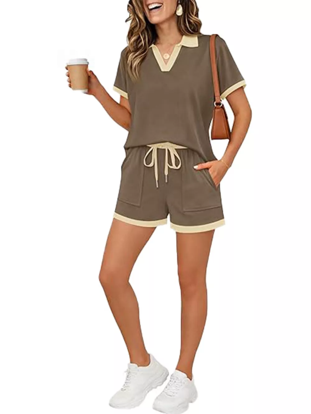 Polo Collar Short Sleeve Top and Shorts Set, image 23