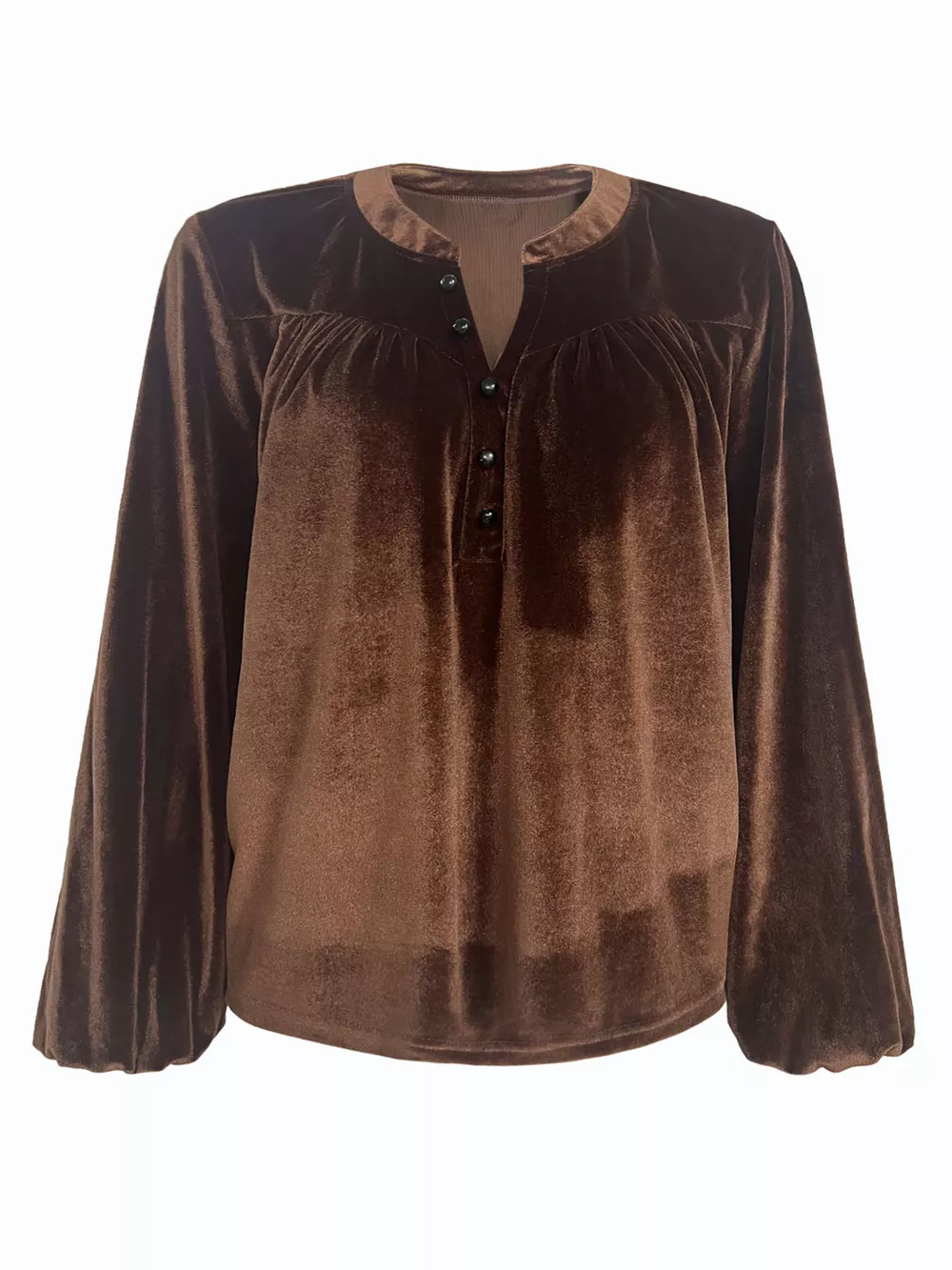 Velvet Notched Long Sleeve Blouse, image 11
