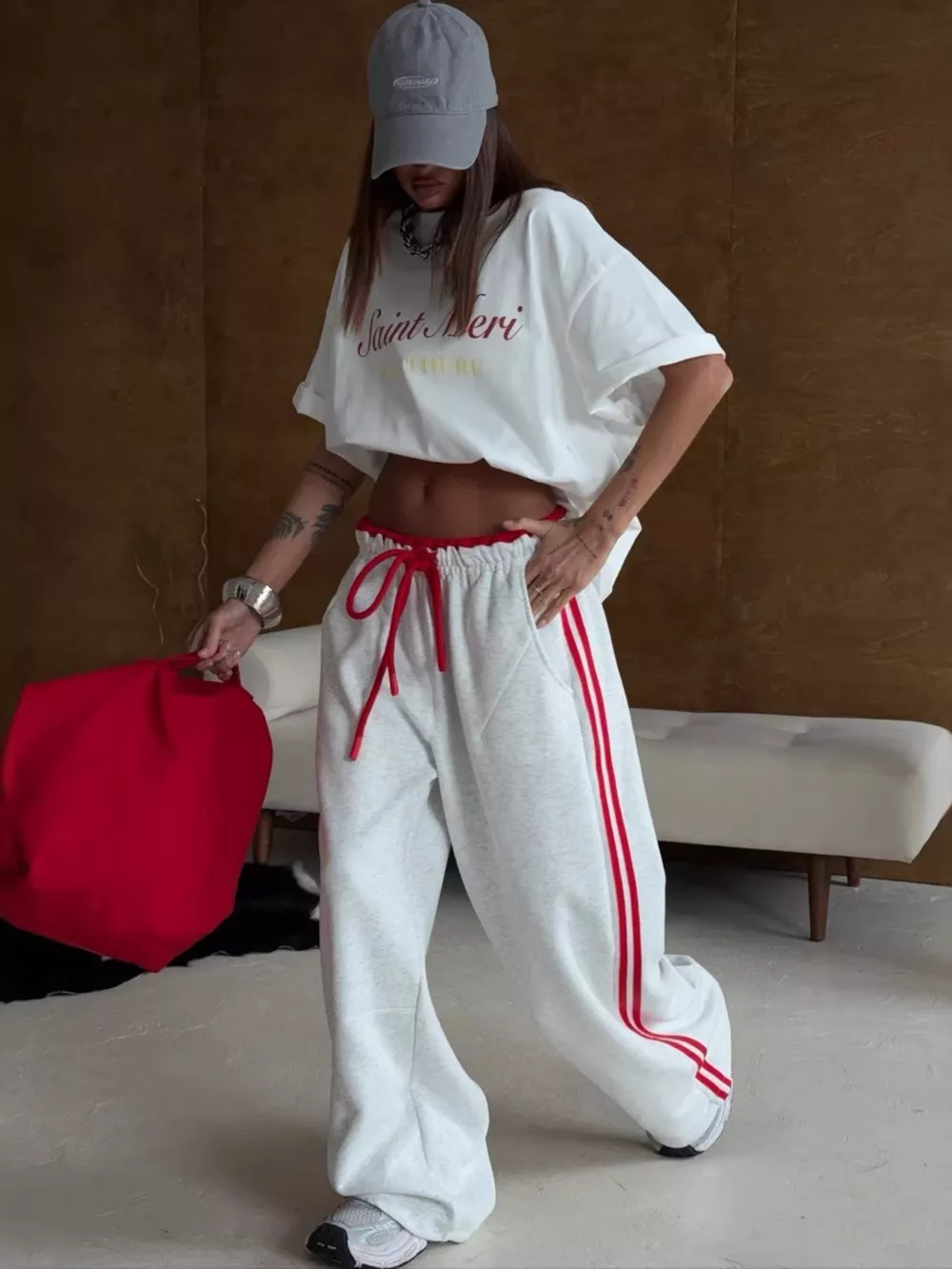 Side Stripes High-Waisted Wide-Leg Sweatpants, image 24