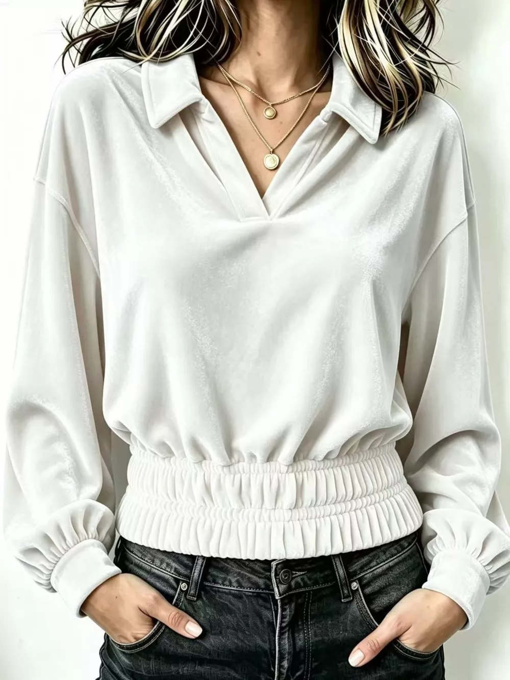 Velvet Johnny Collar Long Sleeve Blouse, image 13