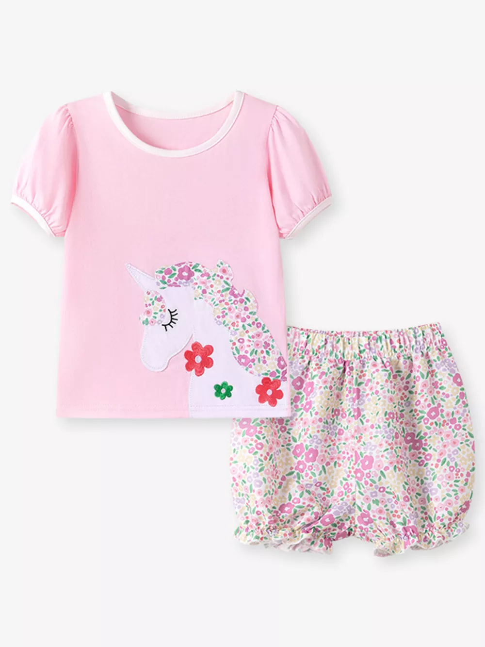 Children's Floral Unicorn Top and Shorts Set, image 2