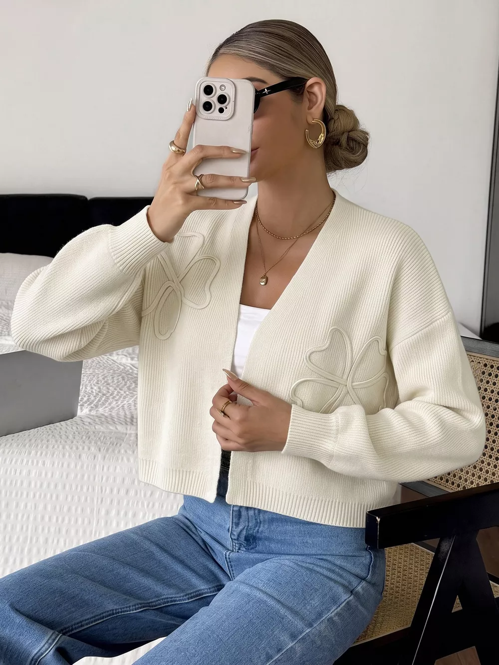 Four-Leaf Clover Open Front Cardigan, image 4