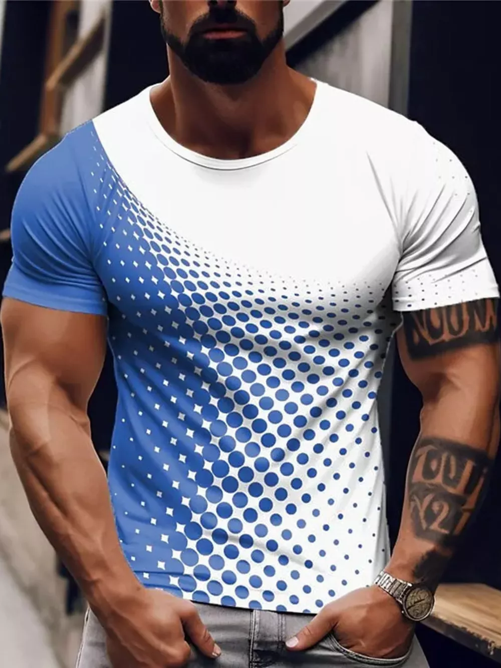Men's Full Size Gradient Dot Print T-Shirt Plus Size, image 3
