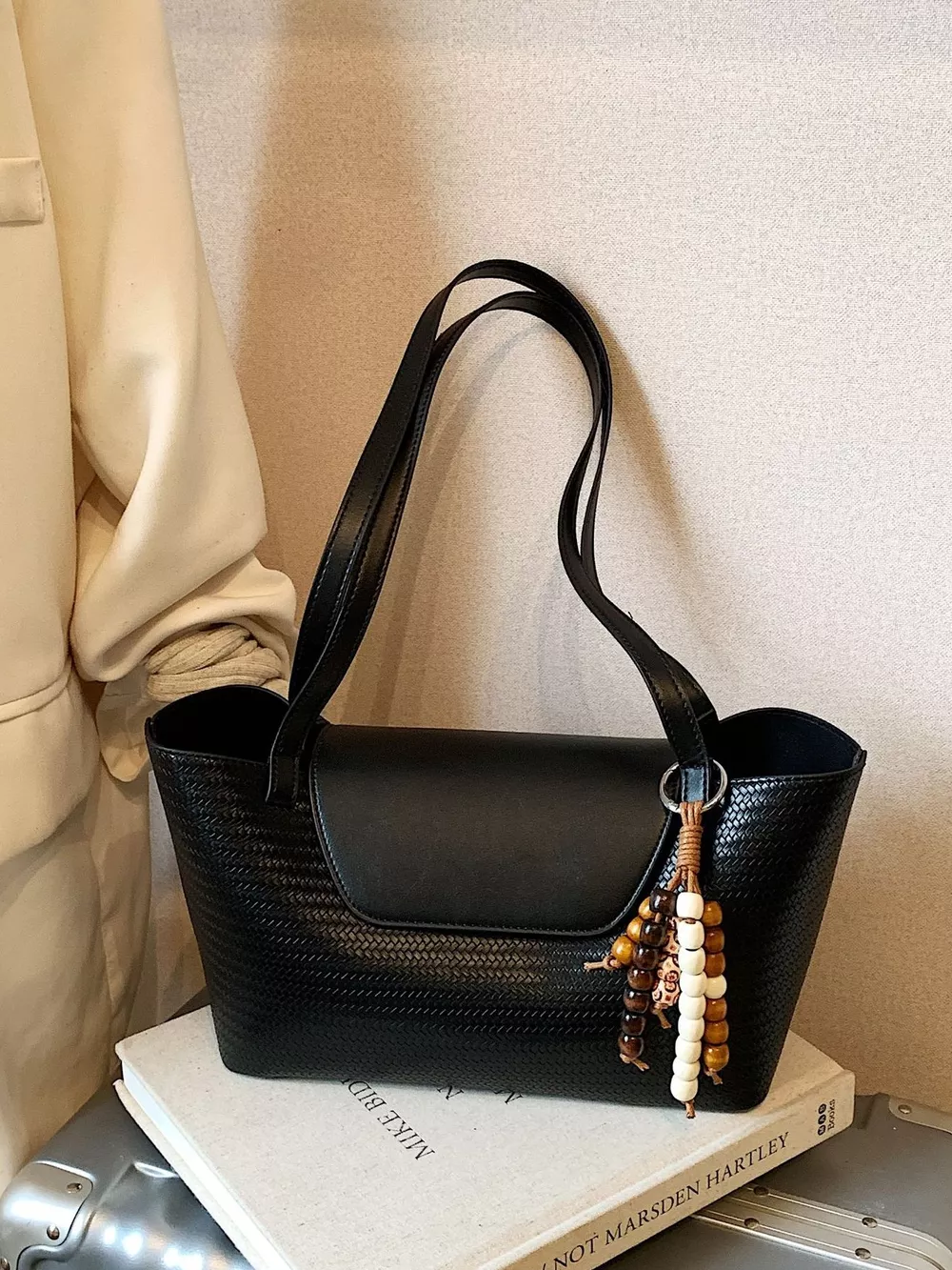 Texture Tote Bag with Beaded Charm, image 4