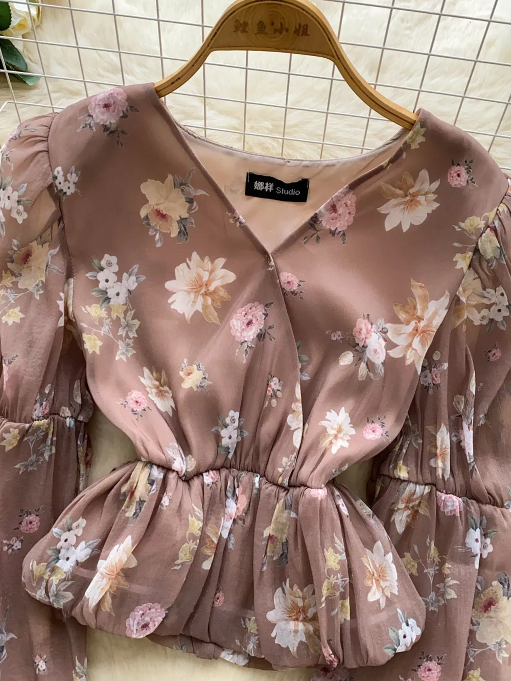 Floral Print Chiffon Balloon Sleeve Blouse, image 9