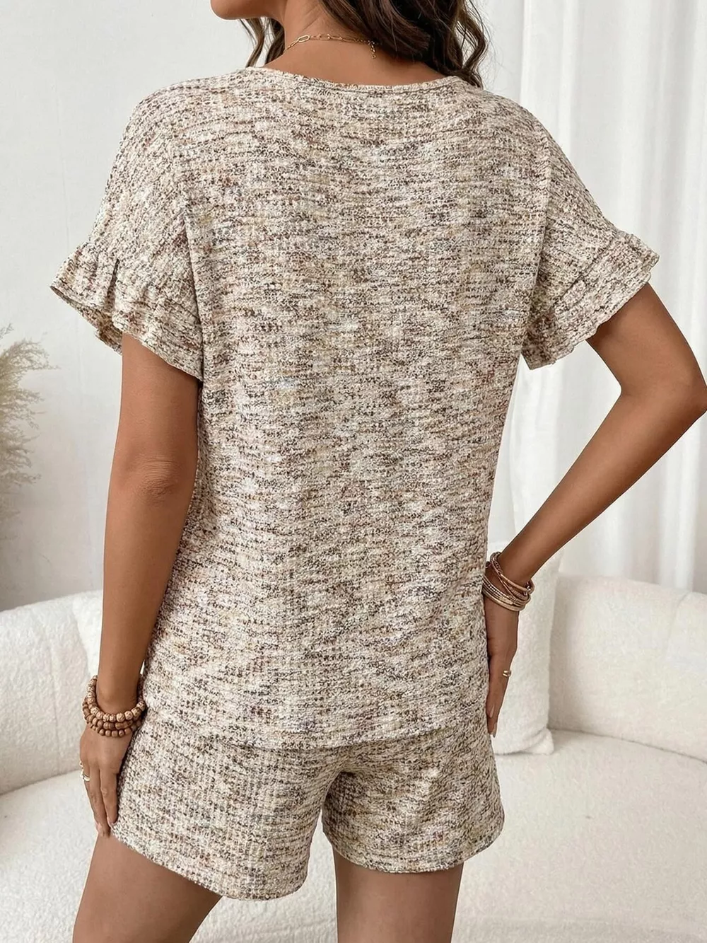 Ruffle Sleeve Textured Top and Shorts Set, image 13