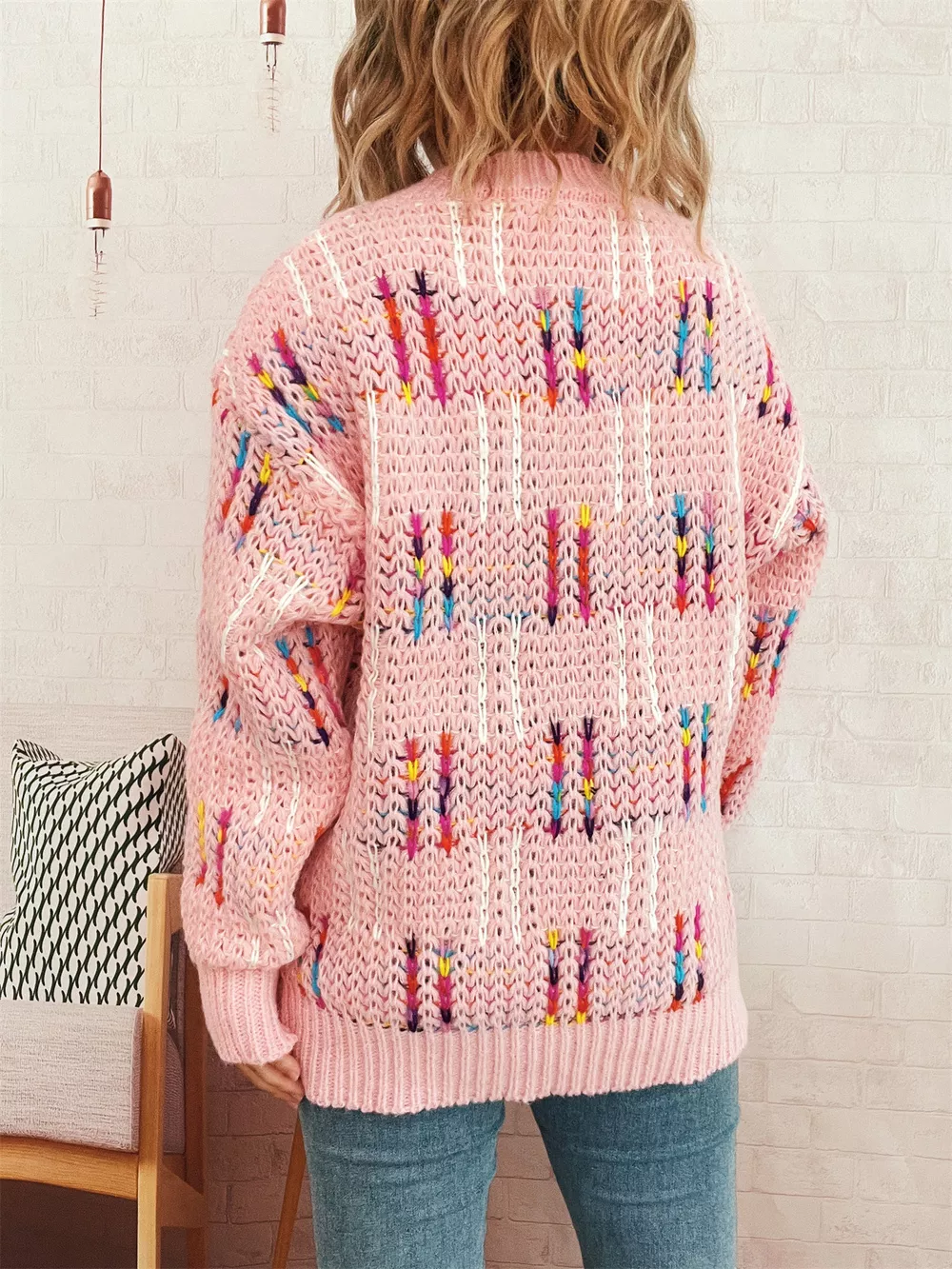 Colorful Round Neck Long Sleeve Sweater, image 26