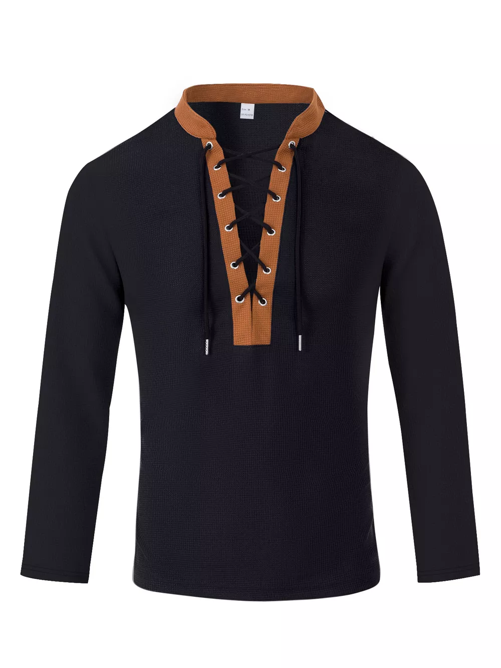 Men's Full Size Vintage Lace-Up Long Sleeve T-Shirt Plus Size, image 2