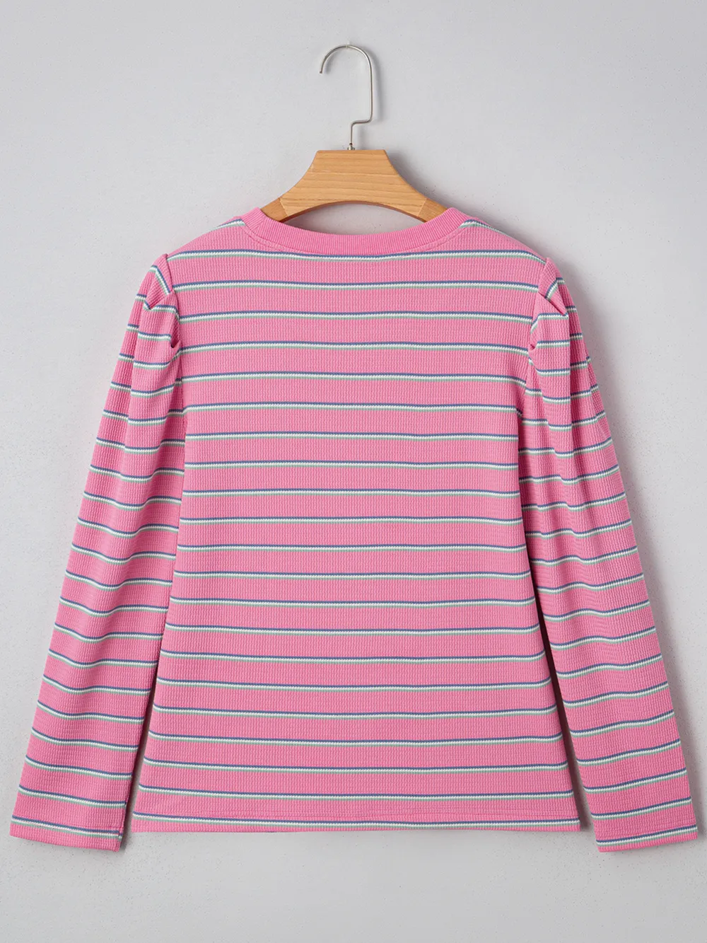 Stripe Textured Knit Round Neck Puff Sleeve Top, image 2