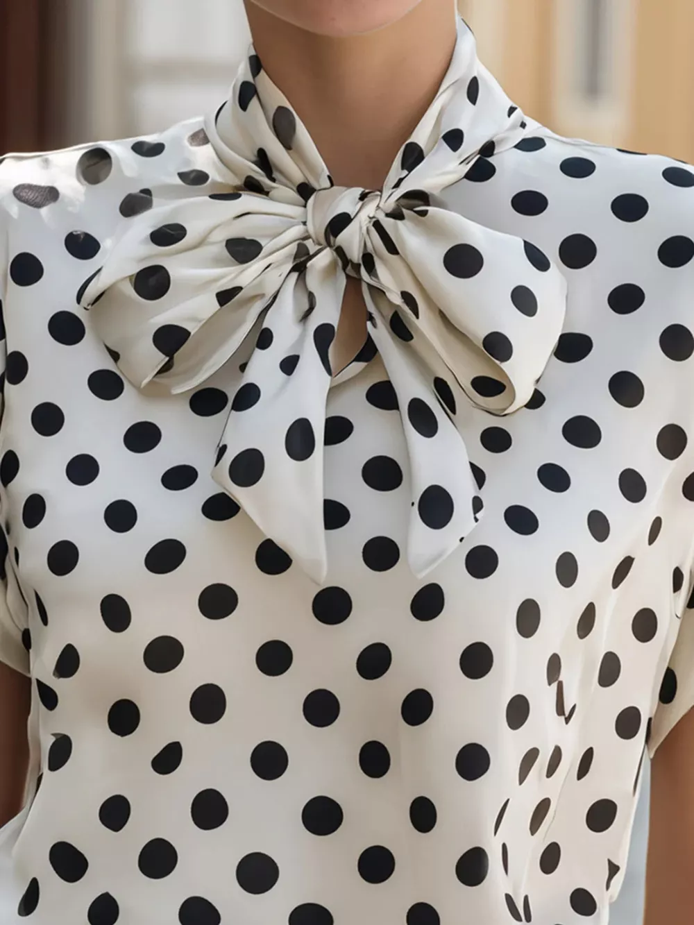 Polka Dot Tie Neck Blouse, image 4