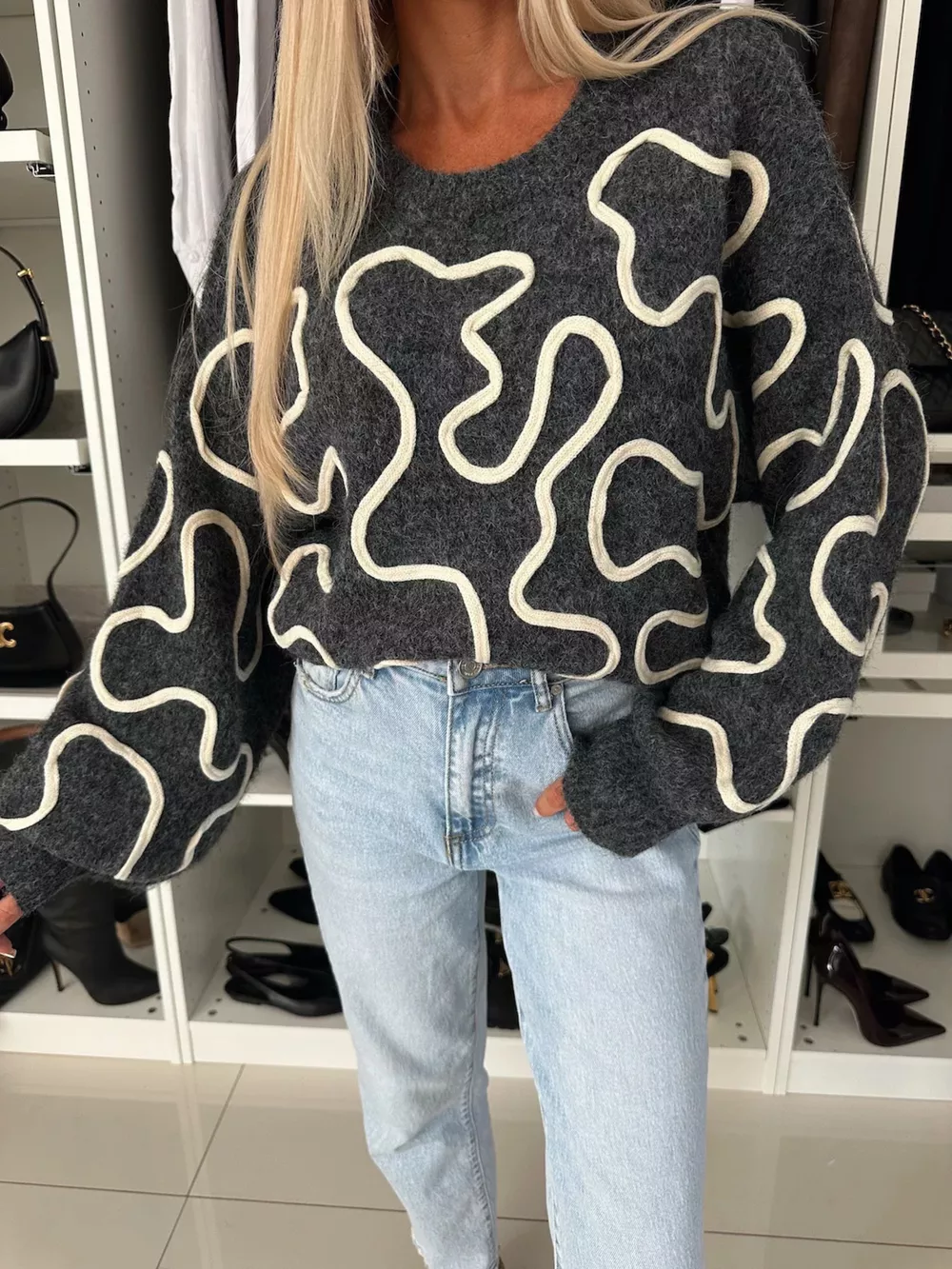 Abstract Pattern Oversized Round Neck Sweater, image 11