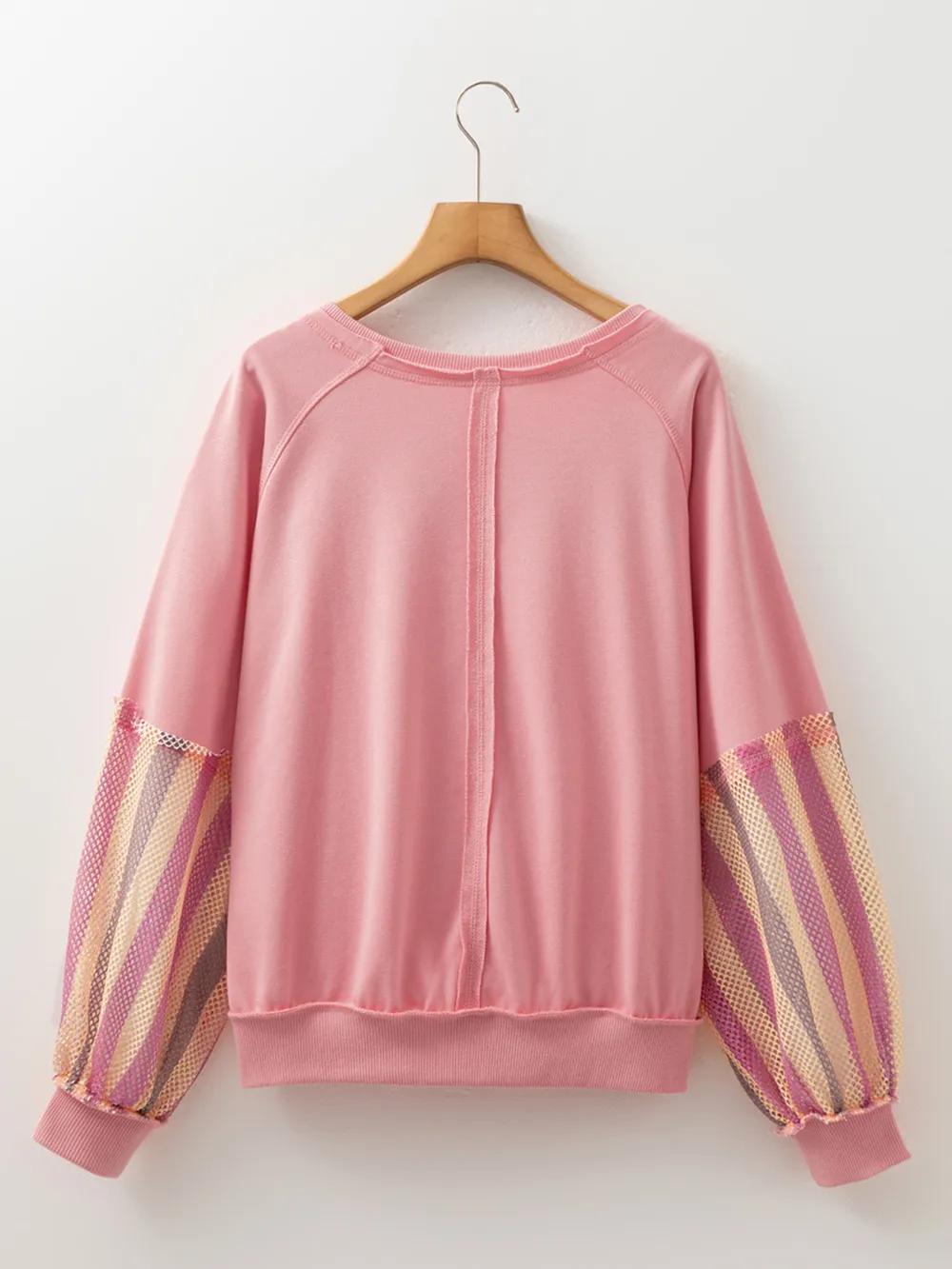 Striped Mesh Sleeve Patchwork Exposed Seam Top, image 5