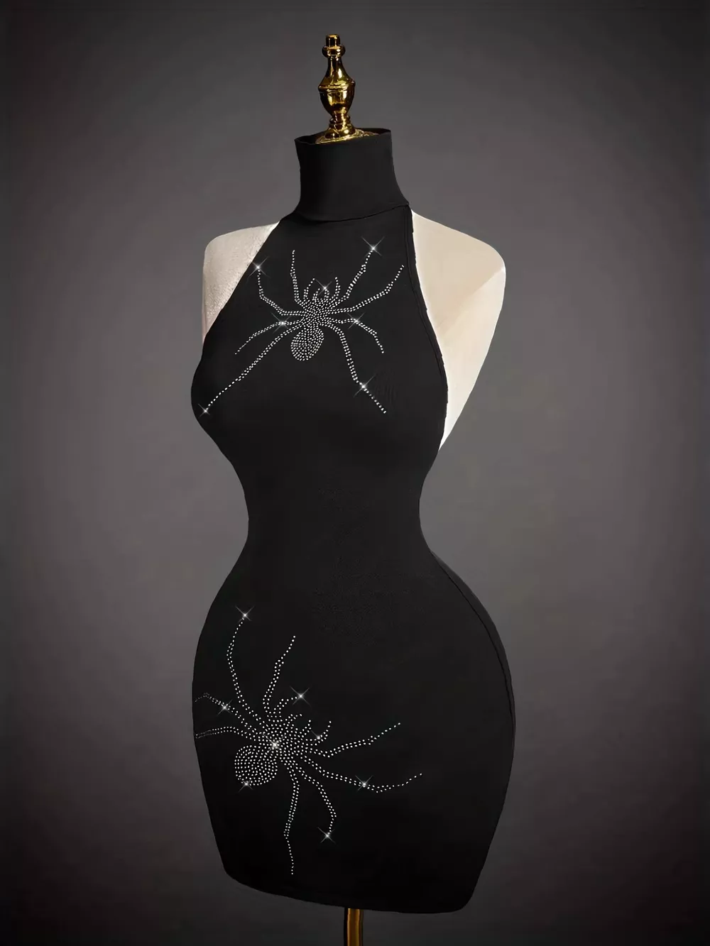 Rhinestone Spider Halter Neck Bodycon Dress, image 2