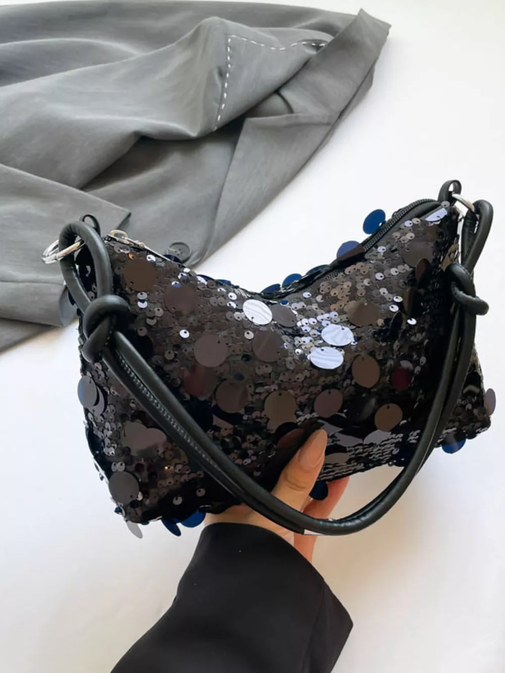 Sequin Embellished Shoulder Bag, image 5