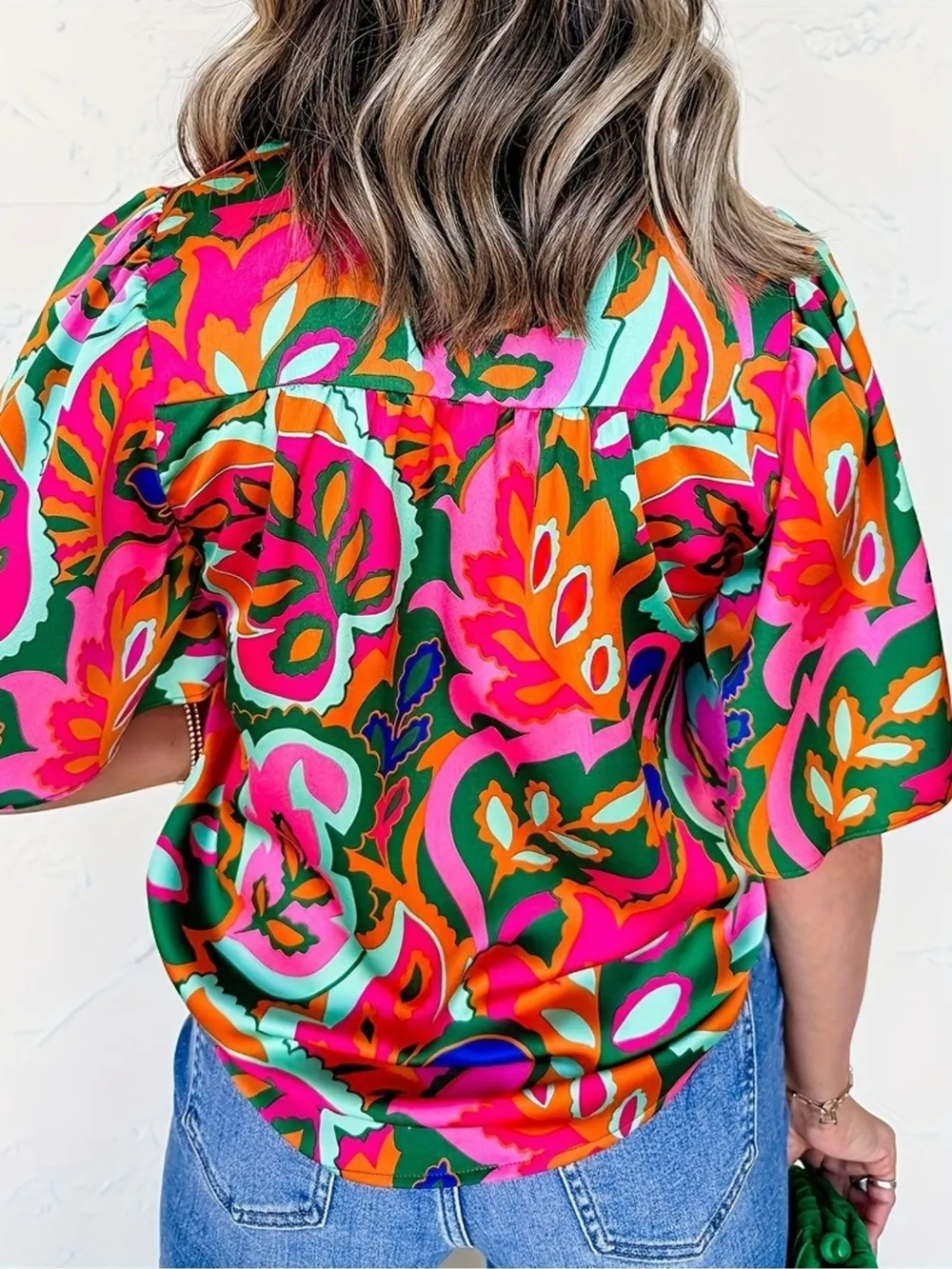 Printed Tie Neck Short Sleeve Blouse, image 4