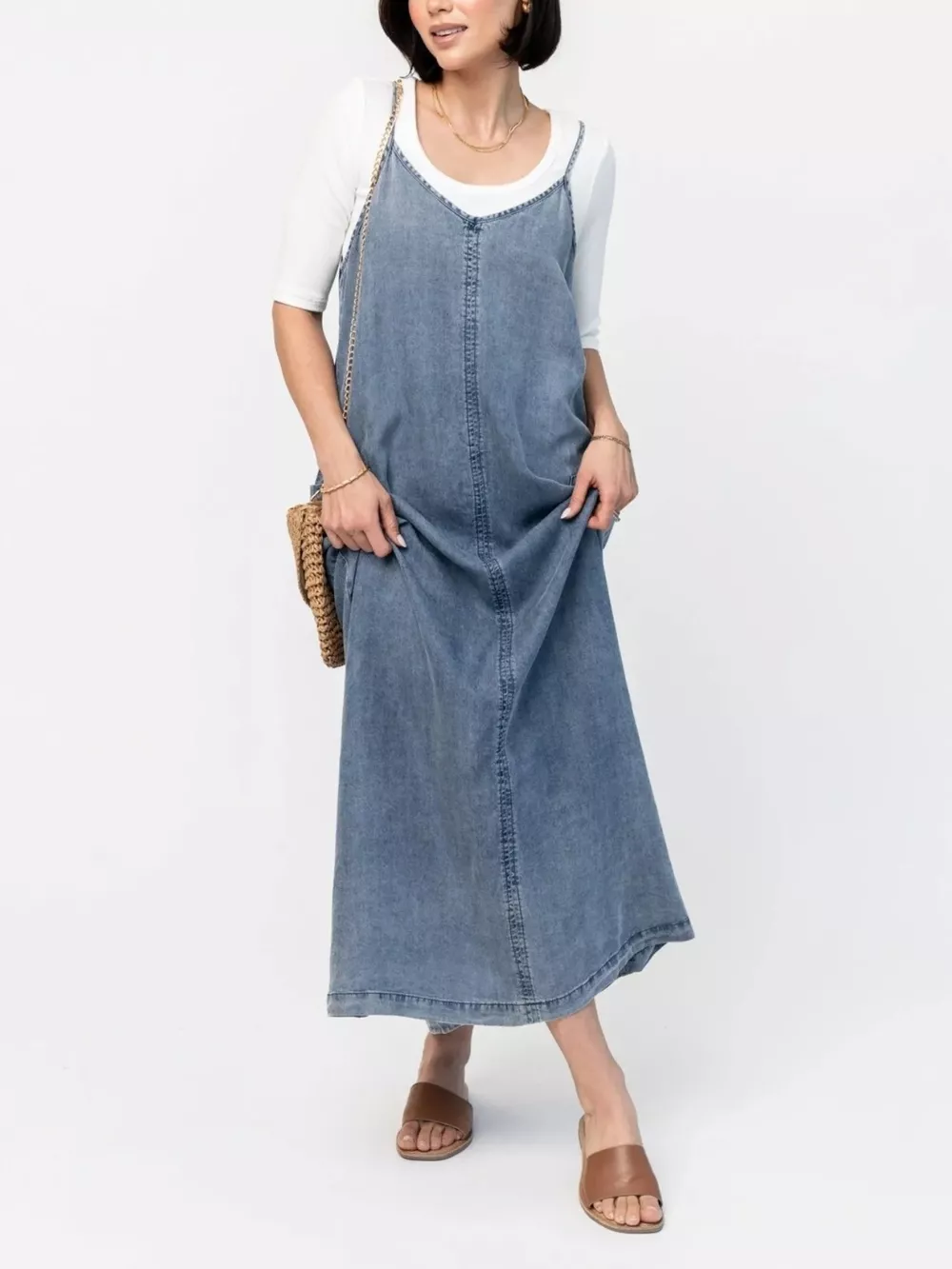 Casual Washed Denim Cami Maxi Dress, image 3