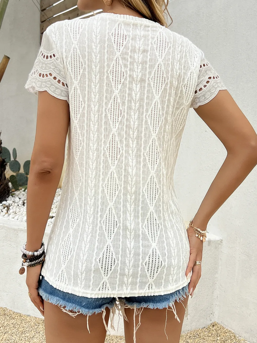 Crochet Lace Short Sleeve T-Shirt, image 2