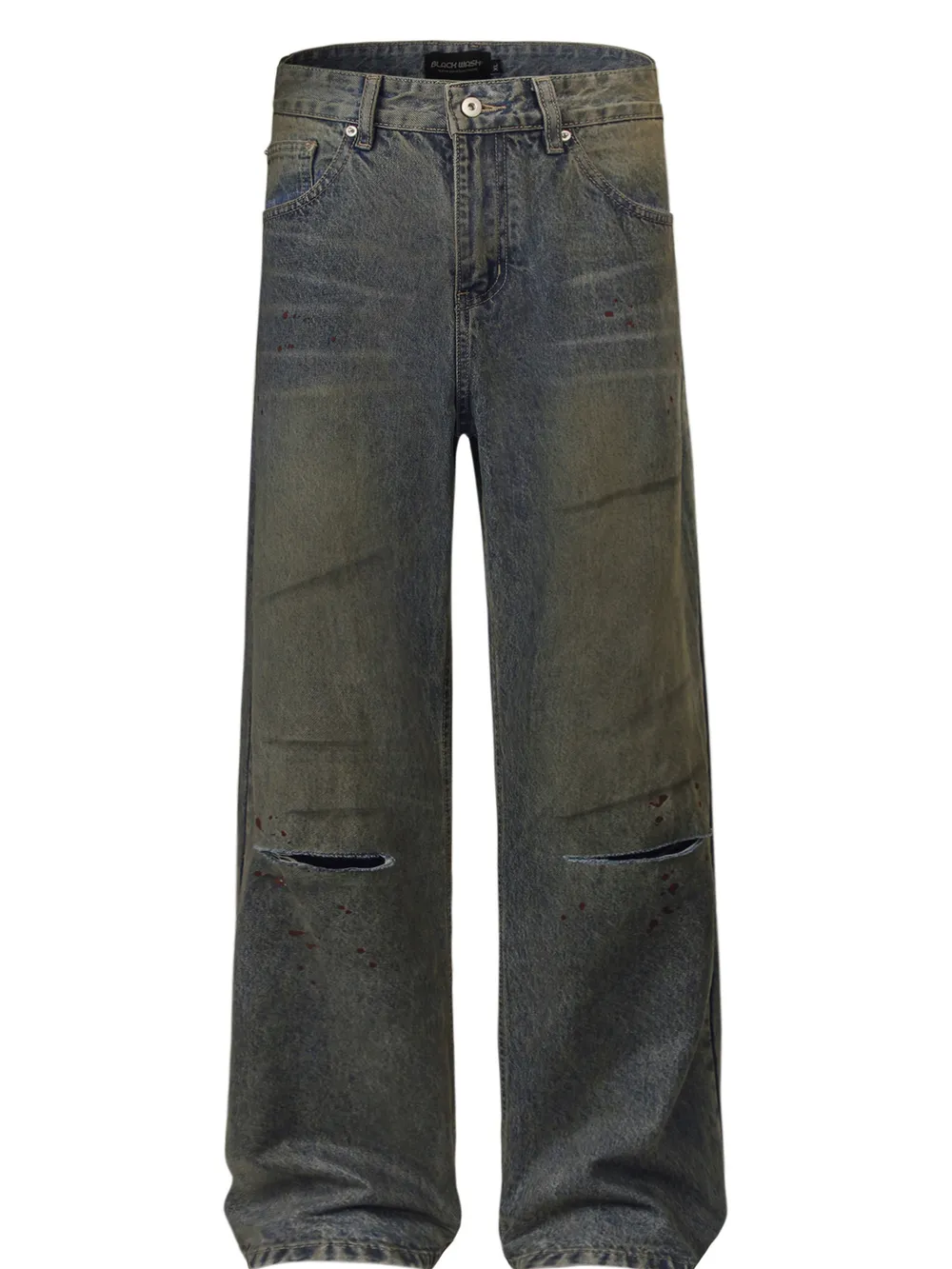 Men's Distressed Wide Leg Vintage Wash Jeans, image 2