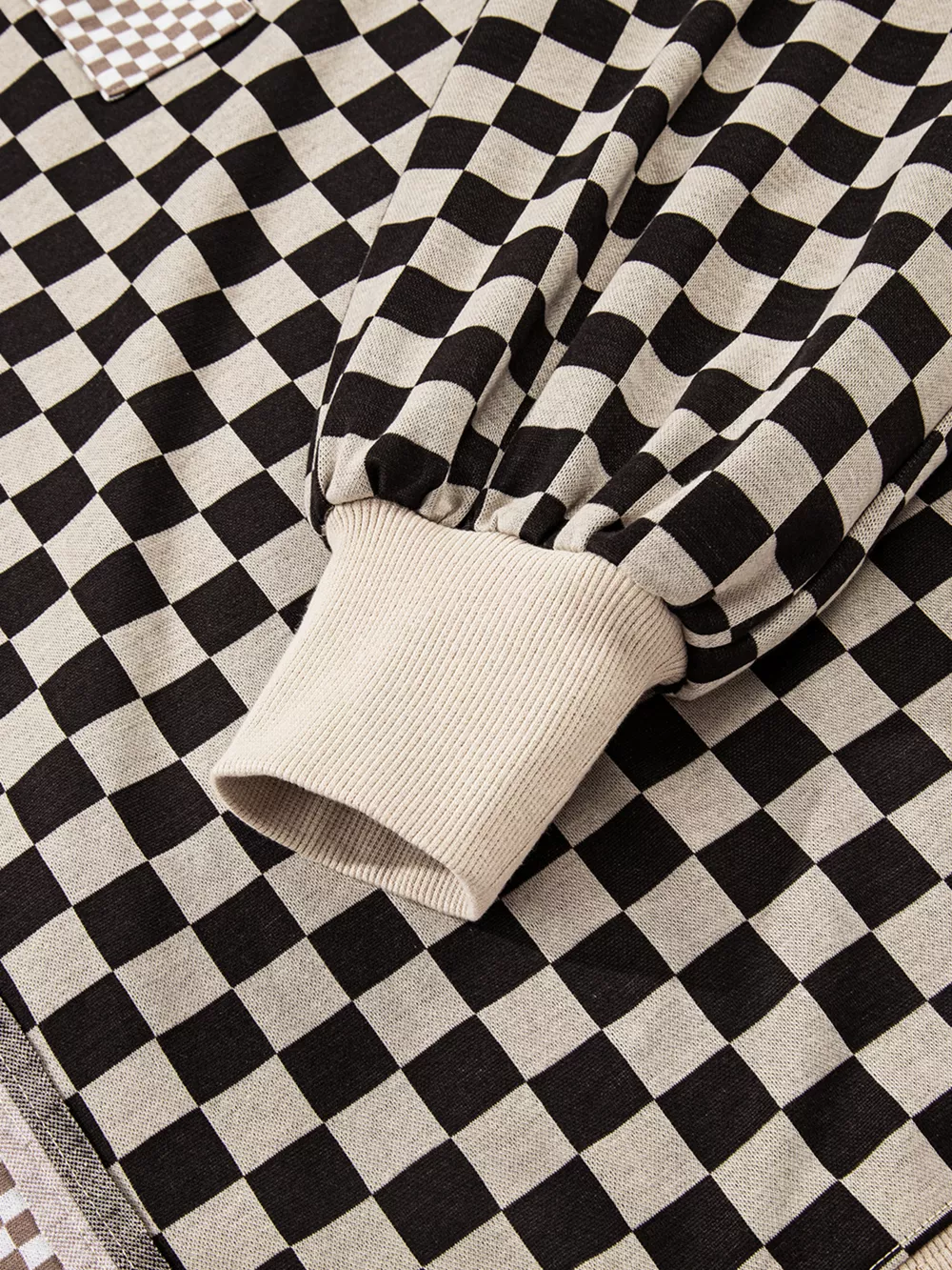 Mixed Checkered Pattern Patchwork High Low Casual Top, image 8