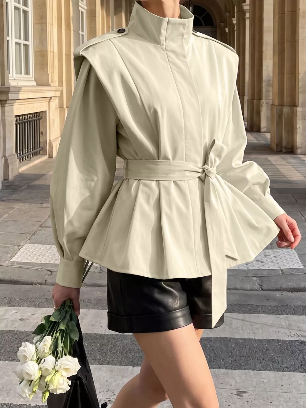 Stand-Collar Belted Outerwear, image 7