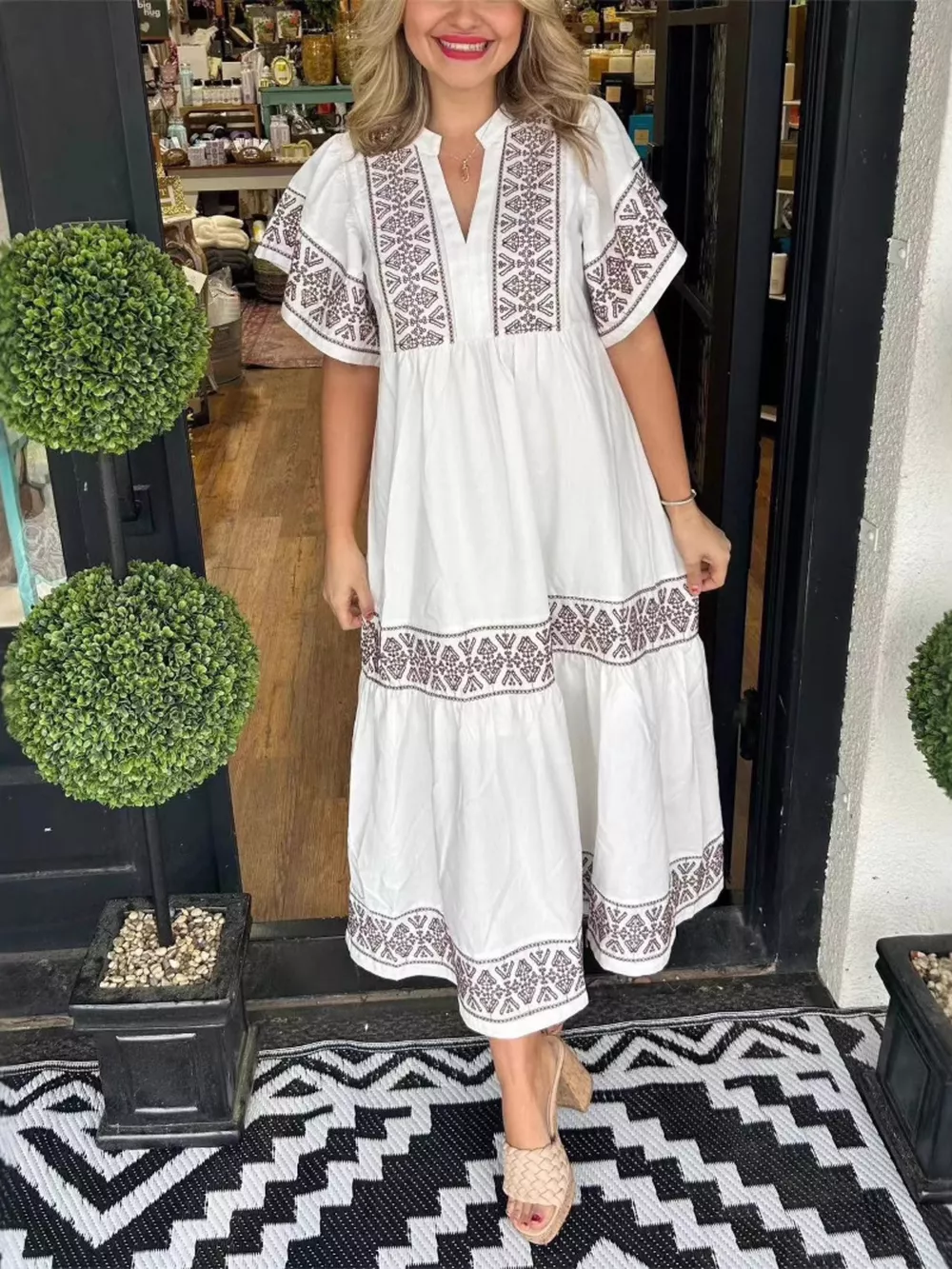Full Size Geometric Print Midi Dress Plus Size, image 6